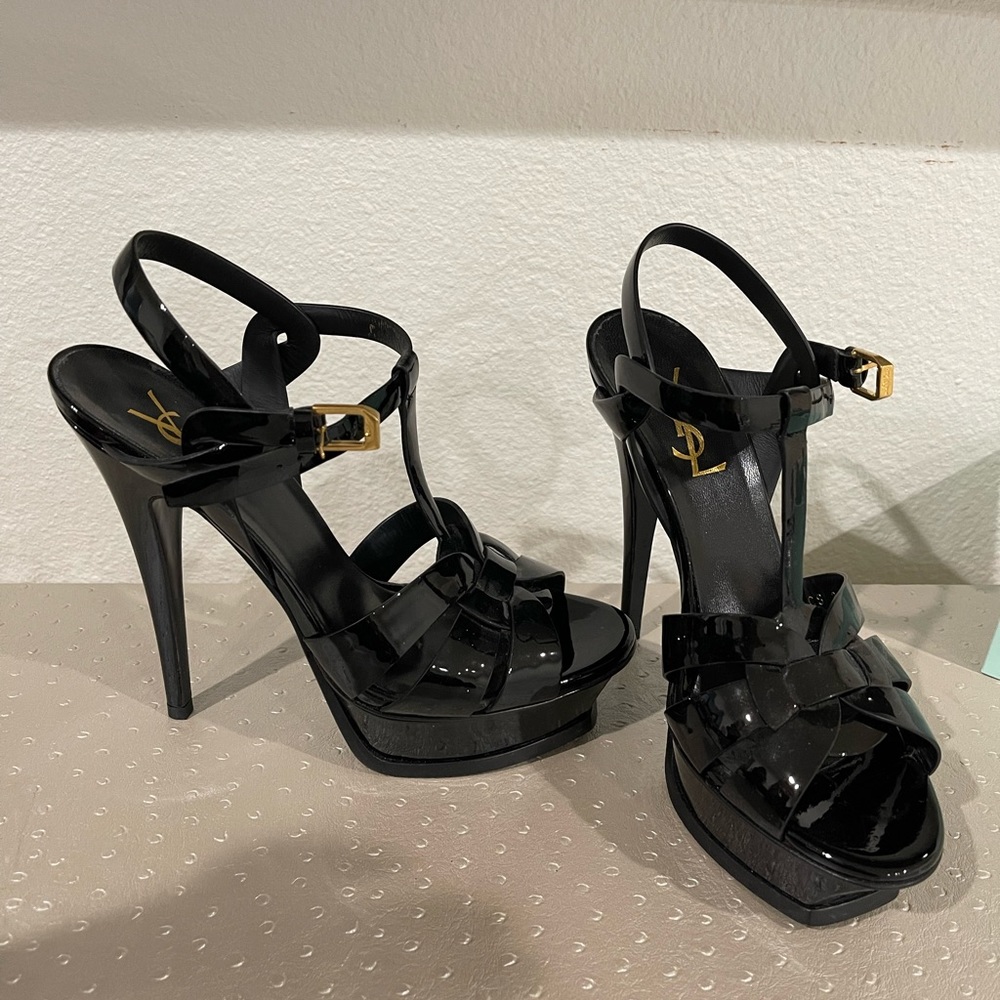 BLACK SAINT LAURENT TRIBUTE HEELED SANDAL